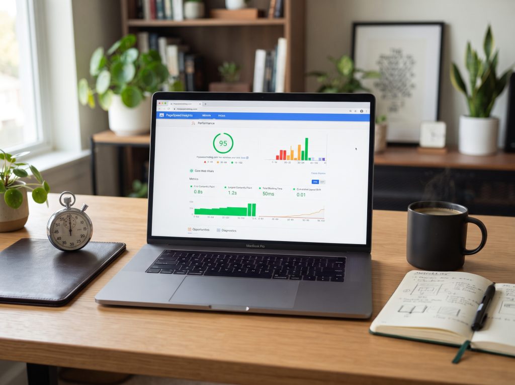 WordPress speed optimization dashboard showing a fast loading website